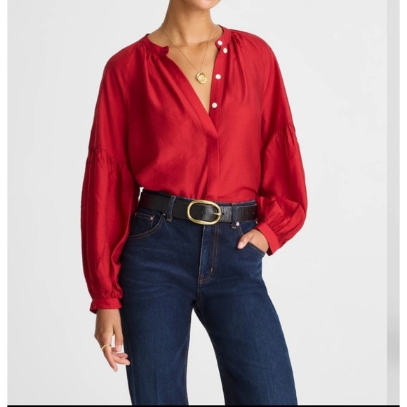 Madewell Tops - Madewell Top Womens Size Medium Shirred Romantic Balloon Sleeve Crimson Red
